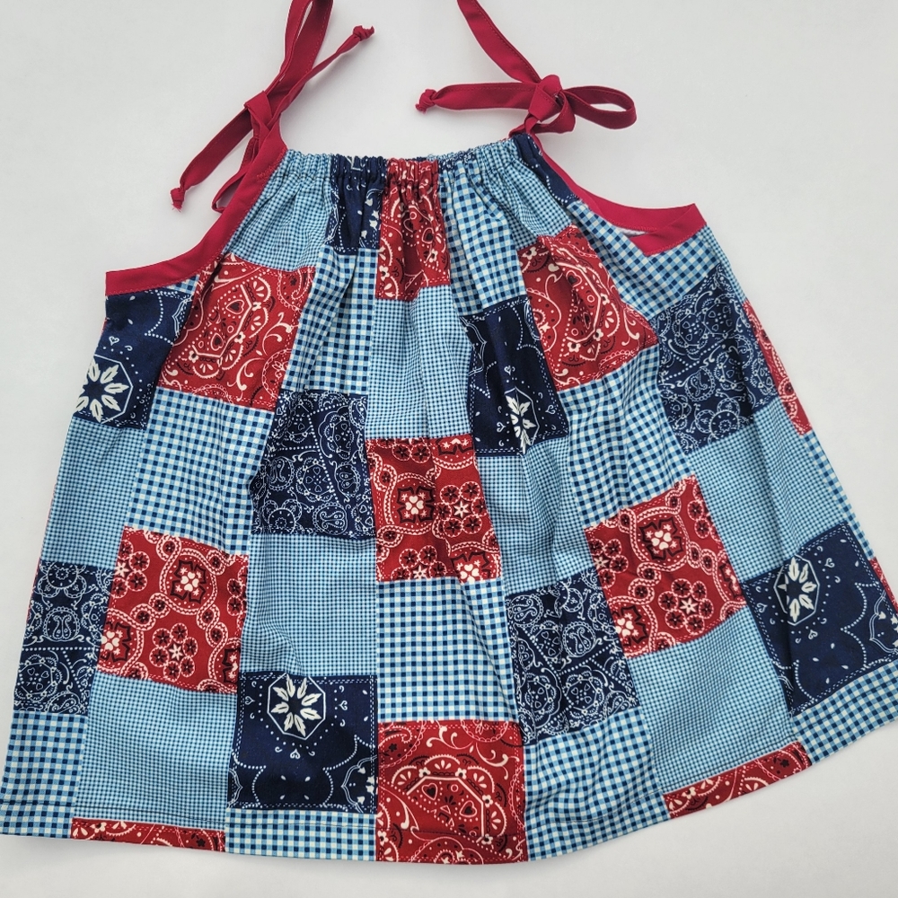 Michael Miller Bandana Patchwork Red/ Blue toddler Dress - Picture 4 of 6